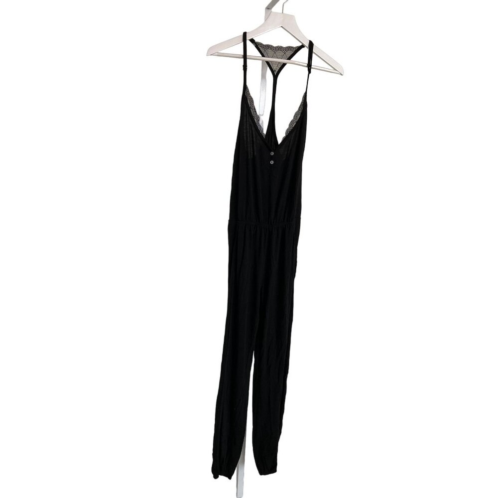 Splendid Black Lace-Trimmed Lounge Jumpsuit - Picture 6 of 8